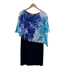 TanJay Blue Floral Overlay Shift Stretchy Dress Size 12P